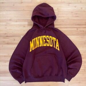 Vintage Champion Minnesota Hoodie Maroon Yellow Spellout Pullover Size M